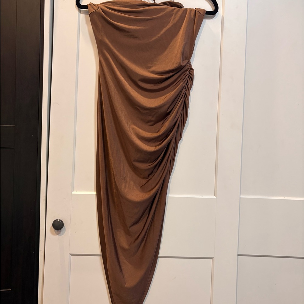 Elegant Brown Ruched Women's dress